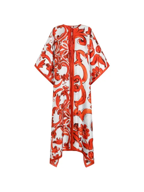 Dolce & Gabbana Majolica-print twill kaftan dress White F6TTFTGDDRE