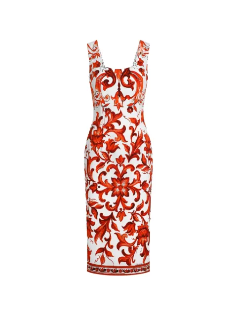Dolce & Gabbana Majolica-print charmeuse dress White F6TSXTGDDRJ