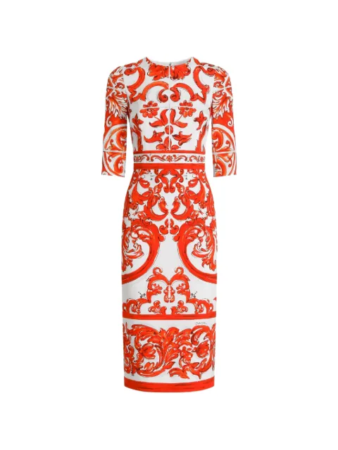 Dolce & Gabbana Majolica-print charmeuse dress White F6EAJTGDDRJ