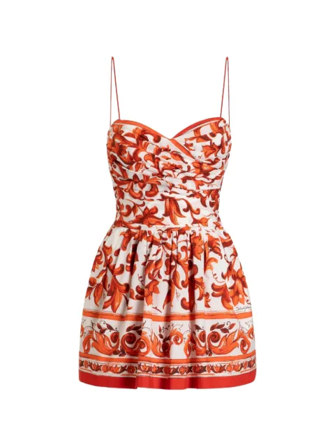 Dolce & Gabbana Majolica-print poplin short dress Orange F61ADTGDDRL