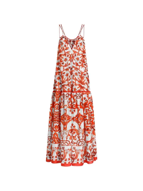 Dolce & Gabbana Majolica-print Habotai long dress White F615ETGDDRG