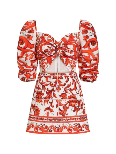 Dolce & Gabbana short poplin dress in Majolica-print poplin White F614STGDDRD