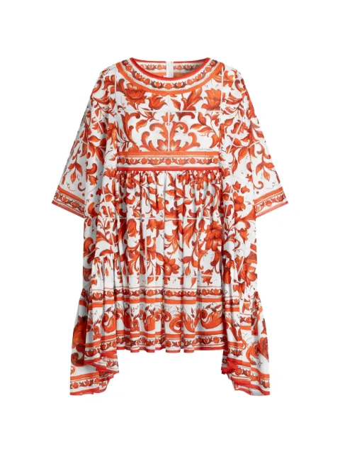 Dolce & Gabbana long kaftan dress in majolica-print cotton White F614OTGDDRK