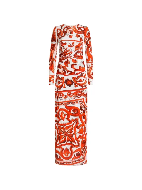 Dolce & Gabbana Majolica-print organzine long dress Orange F611CTFS8DS