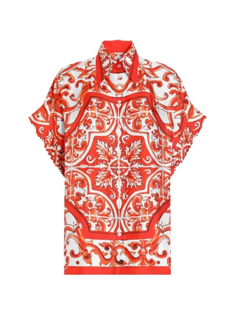 Dolce & Gabbana Majolica-print silk shirt Red F5T52TGDDRE