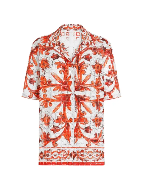 Dolce & Gabbana Majolica-print broderie anglaise lace shirt White F5T54TGDDRB