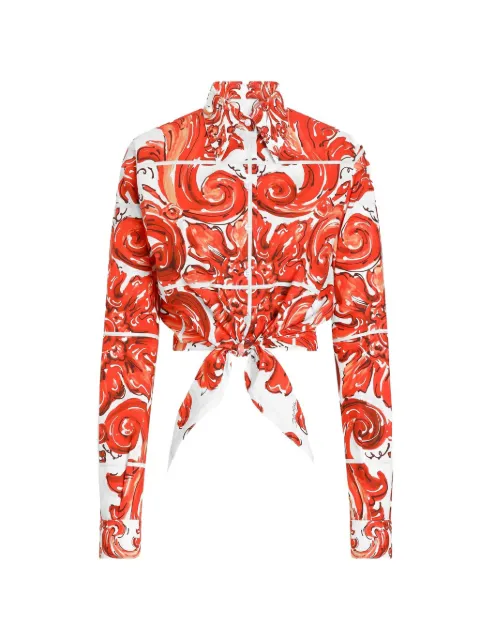 Dolce & Gabbana Majolica-print poplin shirt Red F5S65TGDDRD
