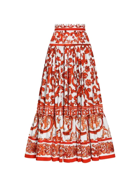 Dolce & Gabbana Majolica-print poplin long skirt White F4CX0TGDDRL