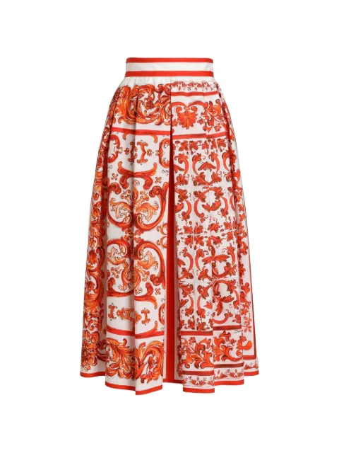 Dolce & Gabbana Majolica-print pleated skirt White F4CULTGDDRL