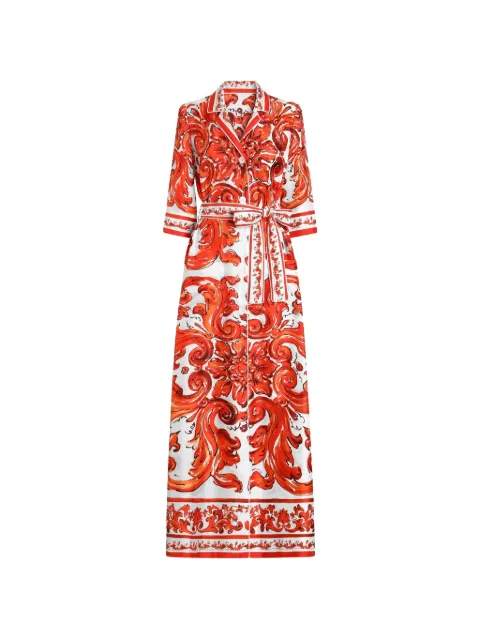 Dolce & Gabbana Majolica-print silk robe-style coat Red F0AH2TGDDRE