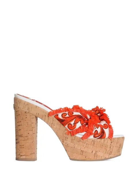 Dolce & Gabbana majolica-print brocade clog sandals Orange CV0081A9AA4