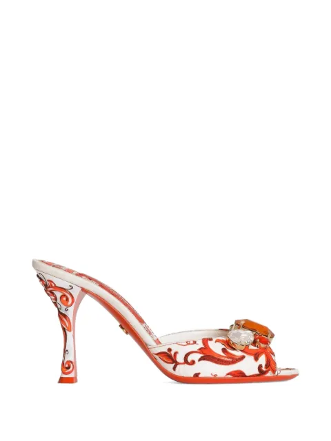 Dolce & Gabbana Majolica-print brocade Keira mules with embroidery White CR1995AB826