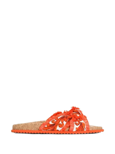 Dolce & Gabbana Majolica-print brocade flat slippers Orange CQ0708A9AB2
