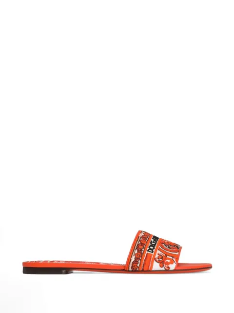 Dolce & Gabbana flat slippers with Majolica embroidery Orange CQ0571AV804