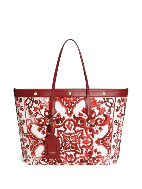 Dolce & Gabbana Atene shopping bag in majolica-print canvas White BM7806A0642