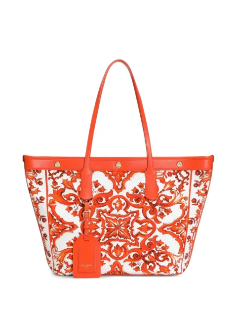 Dolce & Gabbana Atene shopping bag in Majolica-print canvas Orange BB7826AN220