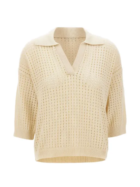 Kangra openwork V-neck T-shirt Neutrals 360426201
