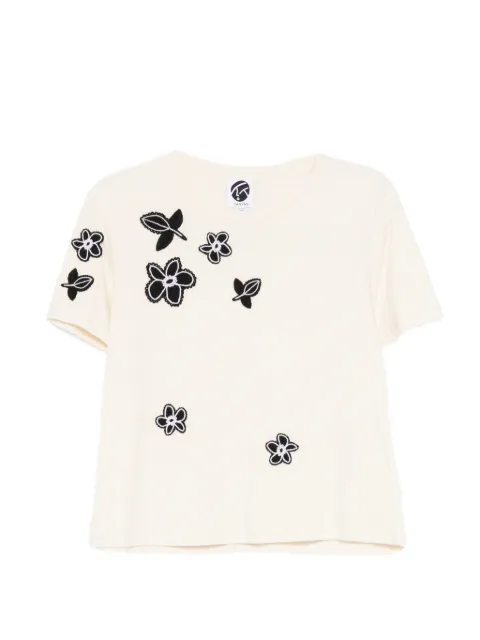 YANYAN KNITS floral-appliqué T-shirt Neutrals YYWT260771