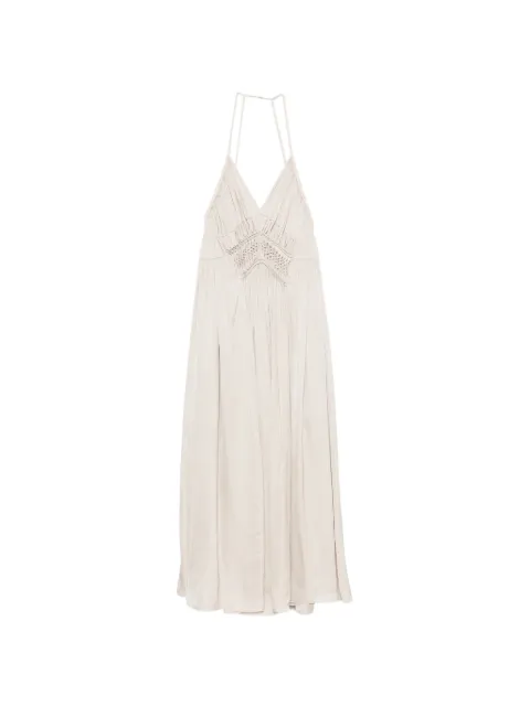 Barbara Bui macramé-detail pleated maxi dress Neutrals H1343REK2131