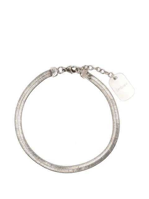 Saint Laurent herringbone-chain logo-plaque bracelet Silver 858892Y1500