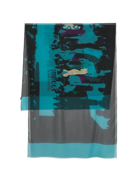 Gianfranco Ferré Pre-Owned crowd-pattern silk scarf Blue WCV241095