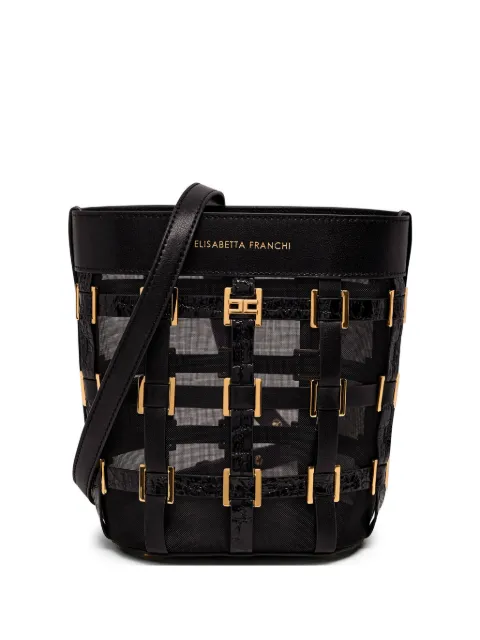 Elisabetta Franchi rings-detail mesh bucket bag Black BS04A62E2