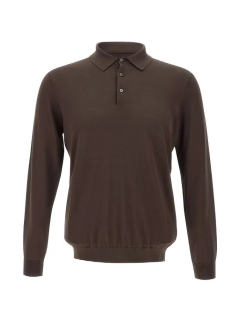 Kangra long-sleeve silk polo shirt Brown 300403170
