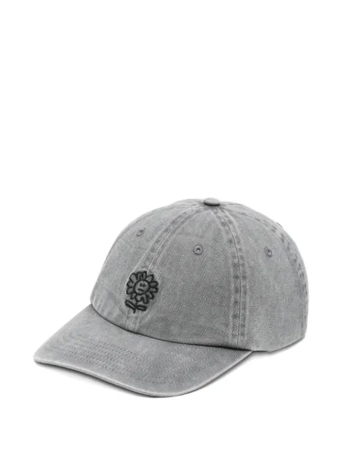 Sunflower flower-embroidered faded-finish baseball cap Grey 8037