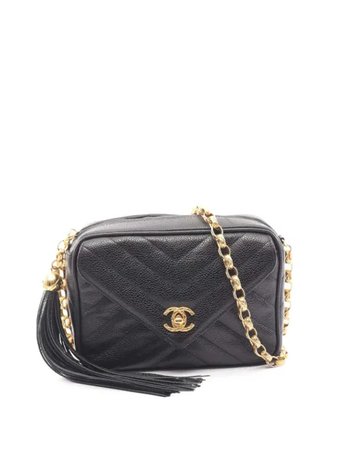 CHANEL Pre-Owned 1991-1994 Caviar Chevron Tassel Camera Case crossbody bag Black ZBYSITM47CA47YH1