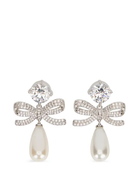 Self-Portrait bow embellished drop earrings Silver SS26615ESL