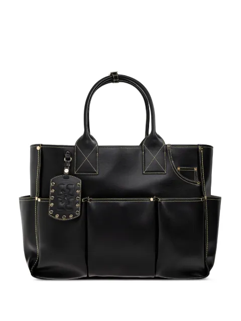 GANNI logo-tag multi-pocket tote bag Black B2110078
