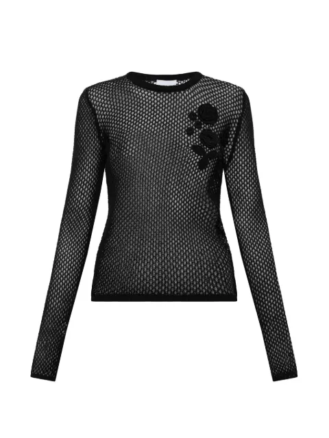 GANNI floral-appliqué crochet-knit sweater Black A1070231