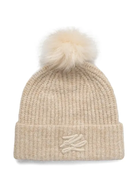 Karl Lagerfeld pompom embroidered beanie hat Neutrals A1W331031KX