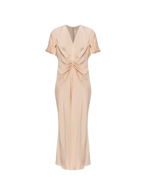 Victoria Beckham Eve twist-detail tulip-sleeve midi dress Neutrals 1226WDR005195D9807