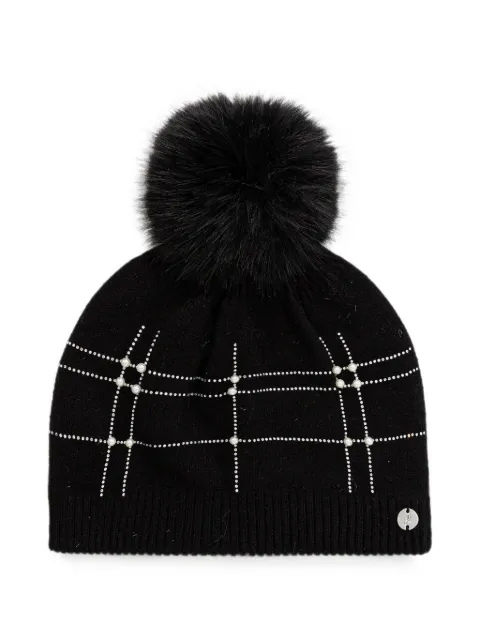 Joseph Ribkoff pompom detail beaded beanie Black 253969