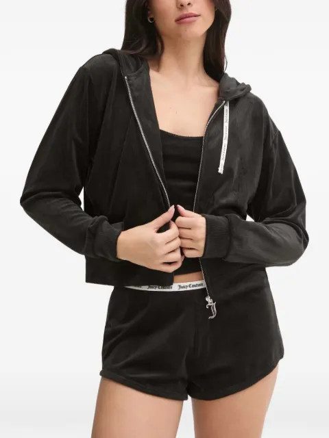 Juicy Couture ribbed-knit logo-pendant hoodie Black JCLBJ125503