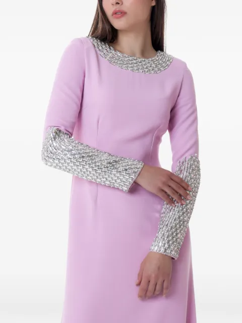 Dina Melwani crystal-embellished long-sleeve maxi gown Pink DMSS26170145