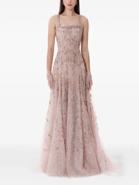 Dina Melwani hand-embroidered stardust tulle maxi gown Pink DMSS26170155