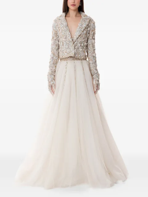 Dina Melwani embroidered tulle maxi dress Neutrals DMSS26170168