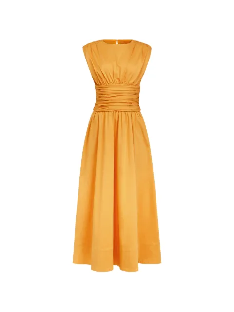 Toccin Evangeline strong-shoulder ruched midi cotton dress Yellow TS6440D129