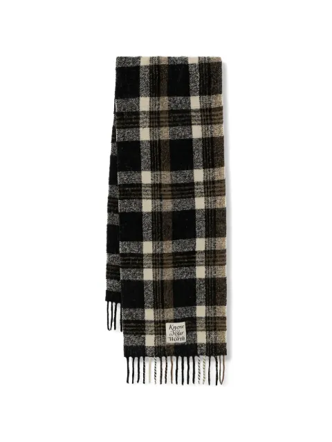 Benetton check-pattern fringed scarf Black 62QJDU027