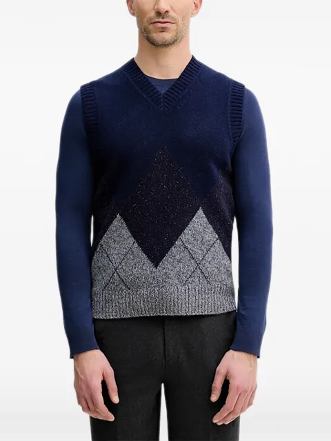 Benetton argyle v-neck knitwear Blue 1NGVK401J