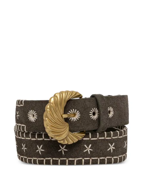 Hoss Intropia Lilit embroidered buckle-fastening belt Green 5023071