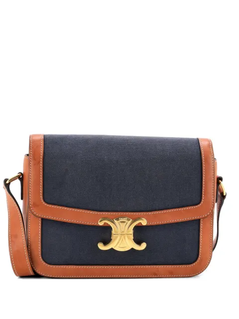 Celine Pre-Owned Triomphe Shoulder Bag Canvas with Leather Medium crossbody bag Blue IJHXICAS2S7TSISL
