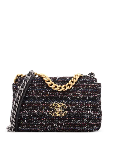 CHANEL Pre-Owned 19 Flap Bag Quilted Tweed and Sequins Medium crossbody bag Multicolour Z025D8UREB7UZUV2