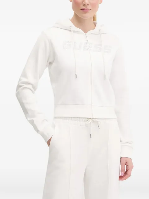GUESS USA rhinestone-logo zip-up hoodie White V5GQ10KCRP0