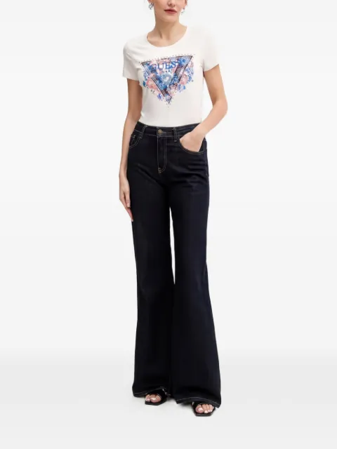 GUESS USA floral-print studded T-shirt Neutrals W5BI29J1314