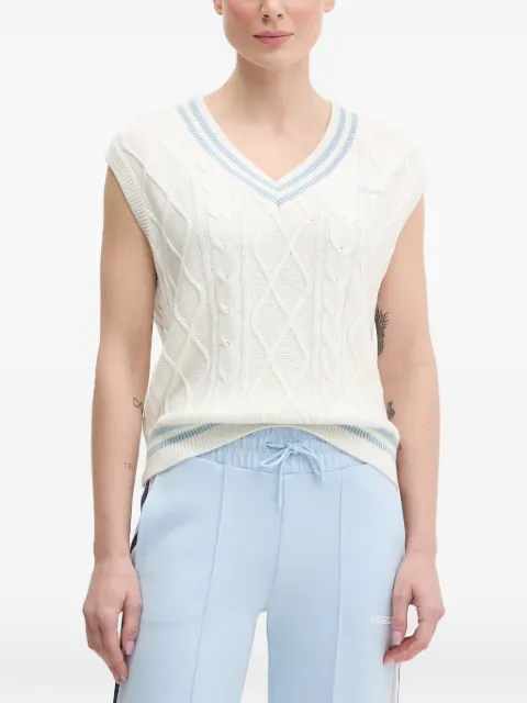 GUESS USA striped-trim cable-knit vest White V5GR00Z3FB1