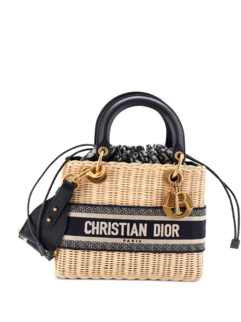 Christian Dior Pre-Owned Lady Dior Bag Wicker and Oblique Canvas Medium tote bag Blue VQUNT8KLQSIN03FQ