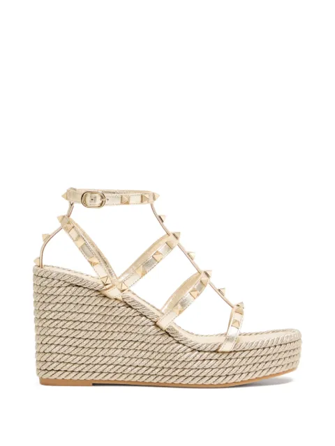 Valentino Garavani Rockstud laminated nappa wedge sandal 95 mm Gold WS0F95ULR